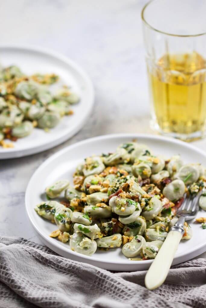 Easy broad beans with spring onion pesto for quick, protein packed summer lunch box which you can make in no time