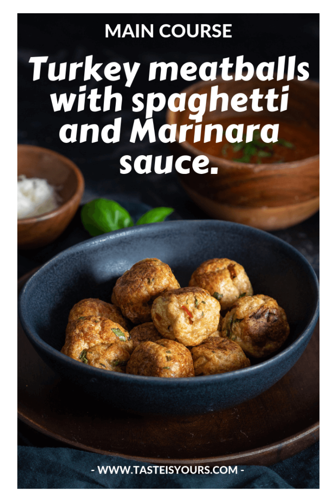 Turkey meatballs with spaghetti and Marinara sauce.