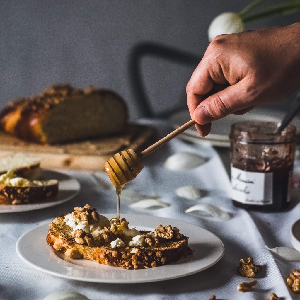 Challah bread with crumble.