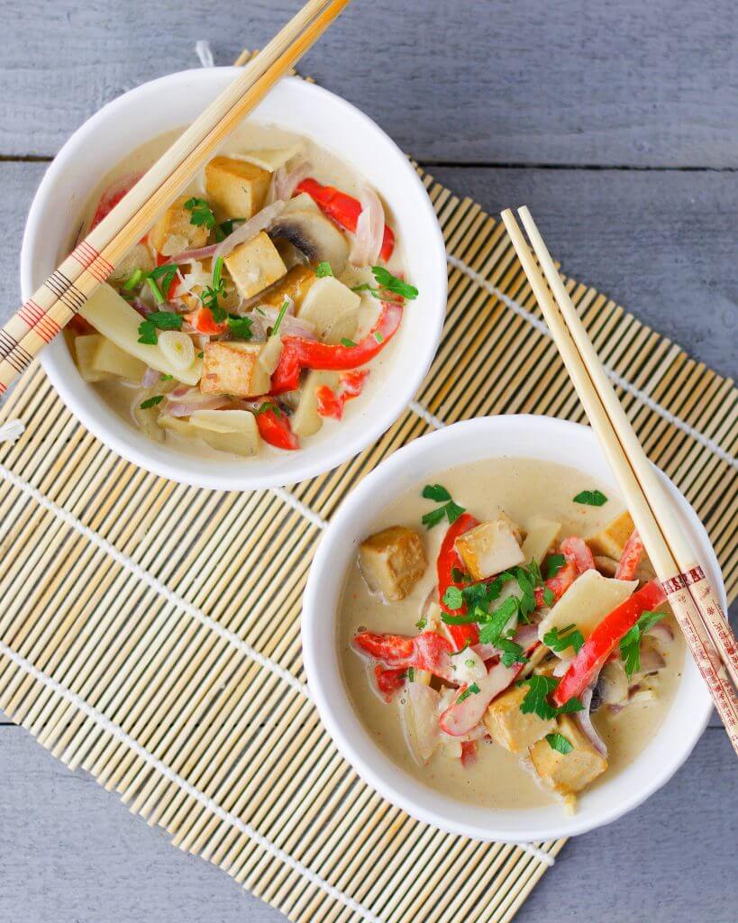 Easy VEGAN yellow curry tofu recipe ready in 15 minutes.