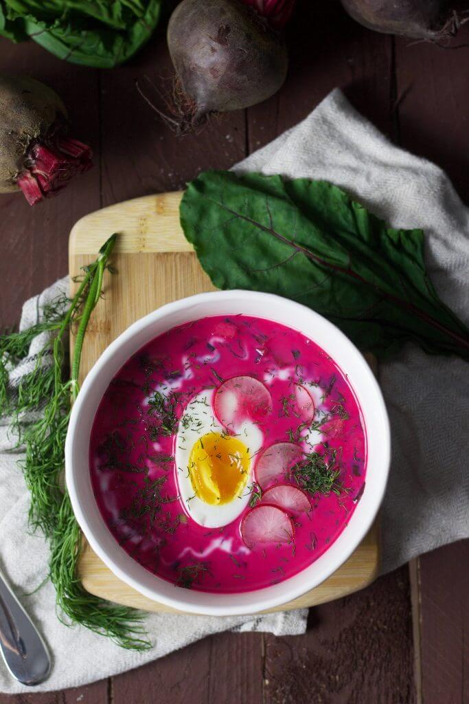 Polish cold beetroot soup (chlodnik), to serve during hot summer