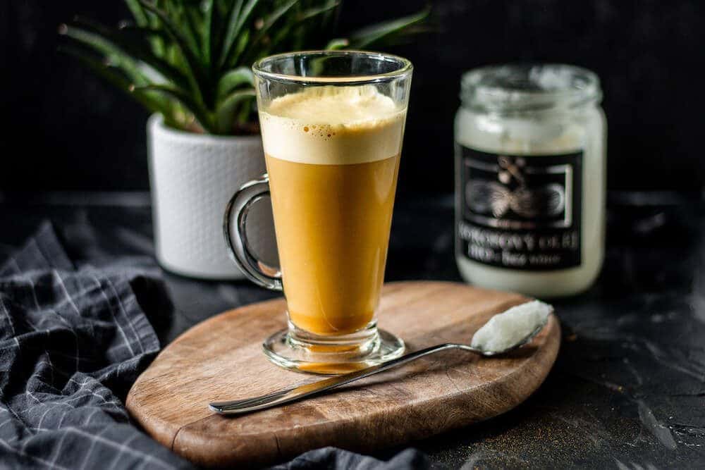 Easy and healthy bulletproof KETO coffee with coconut oil and turmeric.